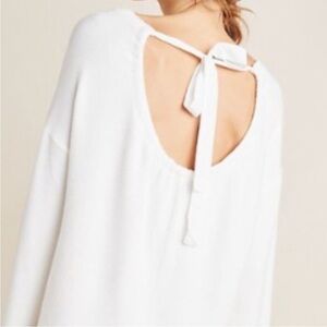 Anthropologie Kiera Hacci Tie Back Pullover Sweater Saturday Sunday White Sz XS